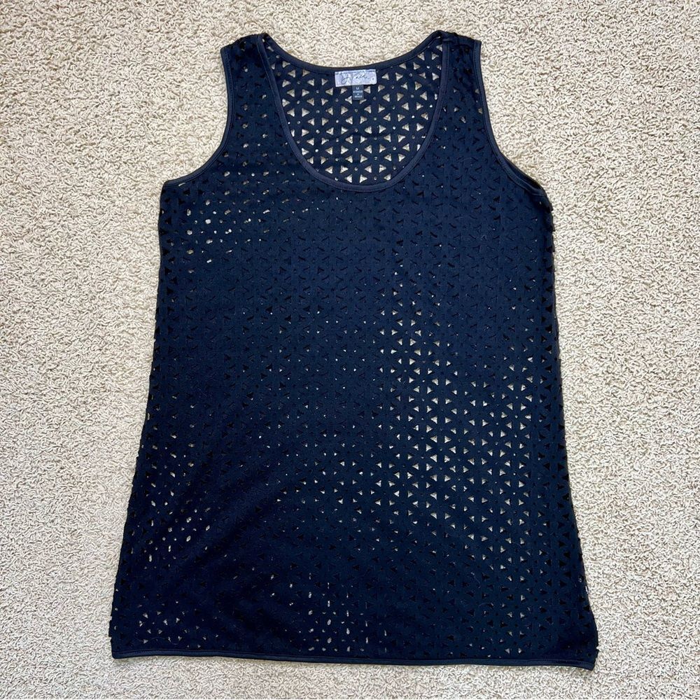 J VALDI Swim Cover Up Cutout Triangle Pattern Scoop Neck Black Size Medium
